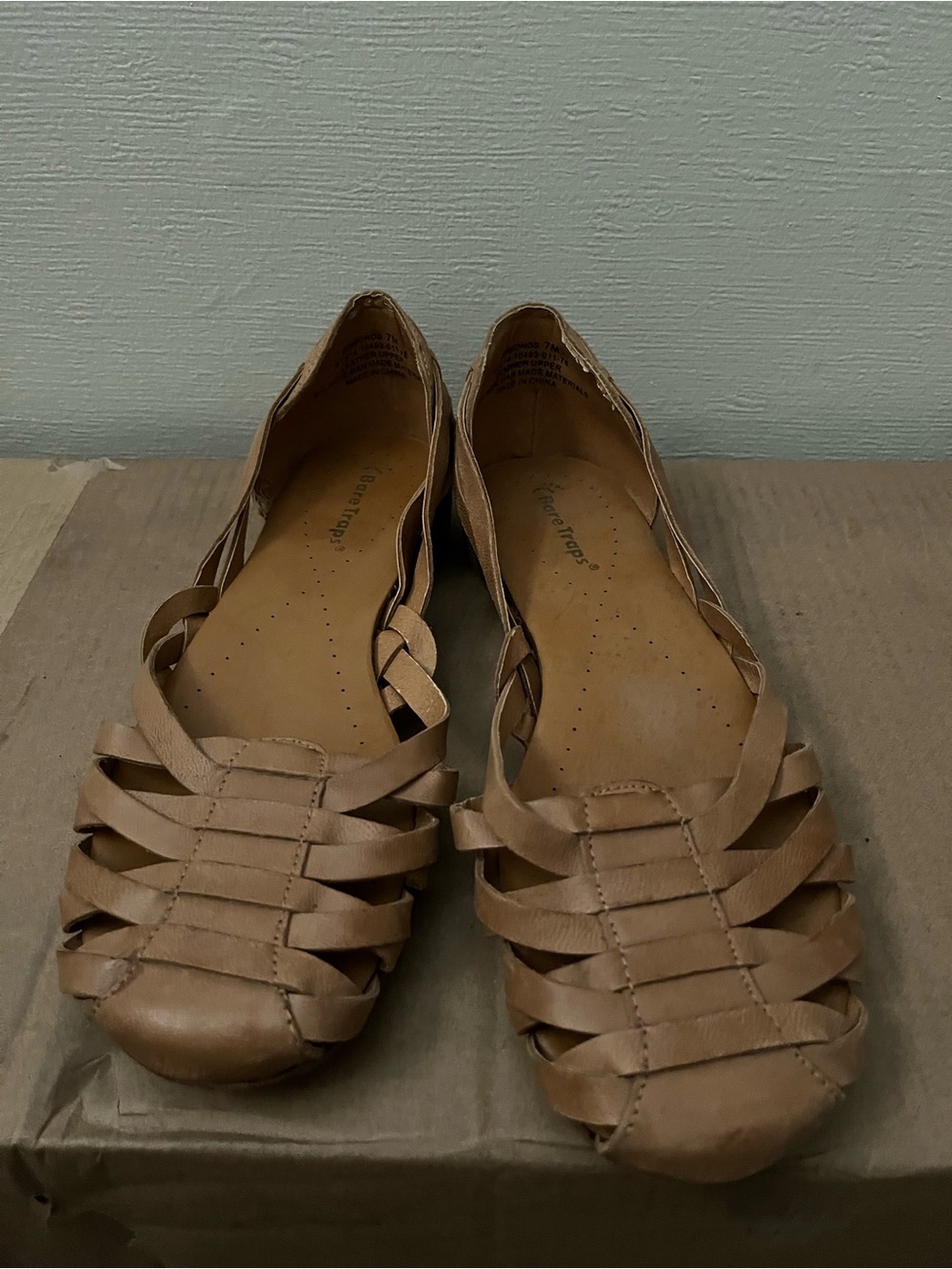 BareTraps Tan Huarache Style Leather Slip-On Flats